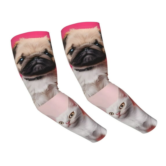 Bingfone Farmers Gardening Sleeves Sun Protection Arm Cooling Sleeves for Women Men with Thumb Hole - Colorful Dog Cat Collage