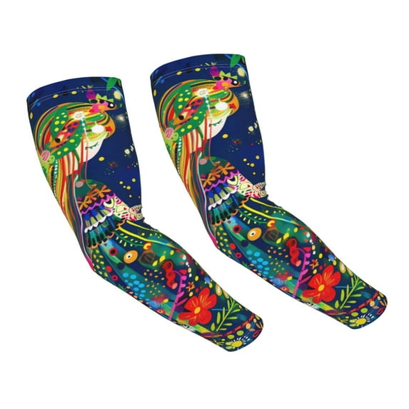 Bingfone Farmers Gardening Sleeves Sun Protection Arm Cooling Sleeves for Women Men with Thumb Hole - Colorful Floral Forest Fairy