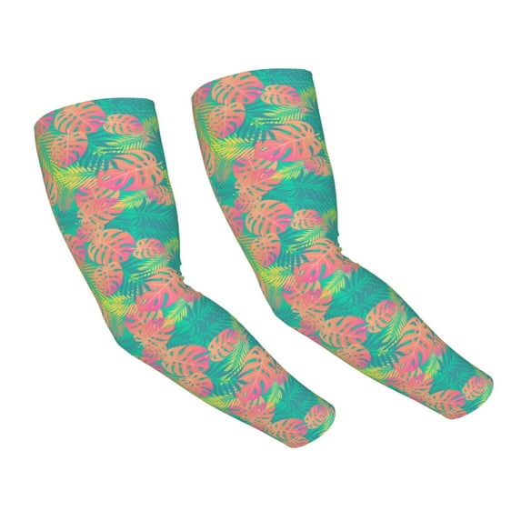 Bingfone Farmers Gardening Sleeves Sun Protection Arm Cooling Sleeves for Women Men with Thumb Hole - Colorful Palm Leaves