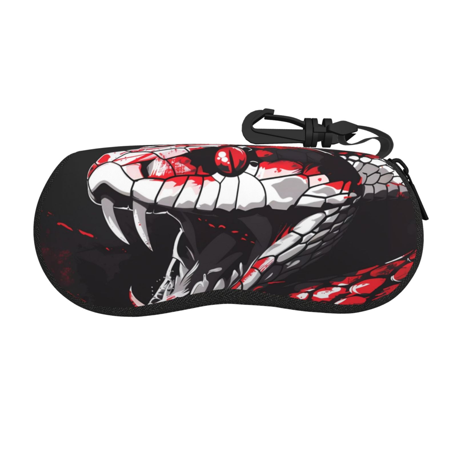 Bingfone Fierce Red Viper Graphic Art Print Sunglasses Case Portable Travel Zipper Eyeglasses Case With Hook