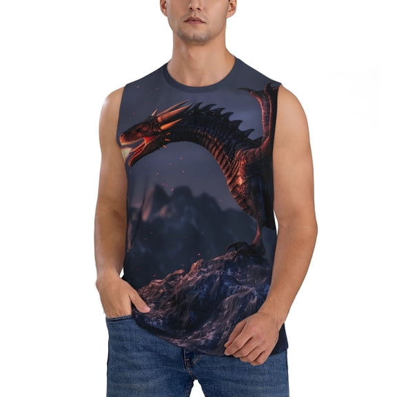 Bingfone Fire Breathing Dragon Twilight Pattern Men's Tank Tops Workout Sleeveless Tee Shirts Running Beach Tanks for Men-Small
