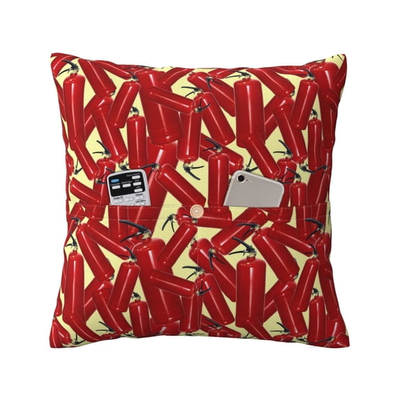 Bingfone Fire Extinguisher Linen Throw Pillow Covers Cushion Case Pocket Button Vintage Farmhouse Pillowcase for Sofa Couch Bed 18"x18"
