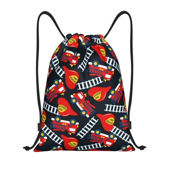 Bingfone Fire Rescue With Red Helmet And Truck Drawstrings Backpacks Bags for Men Women Gym Drawstrings Bag-Medium