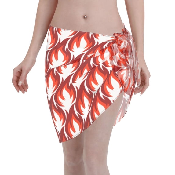 Bingfone Fire Symbols Women's Sarong Swimsuit Cover Ups Bathing Suit Coverups Chiffon Beach Wrap Skirts