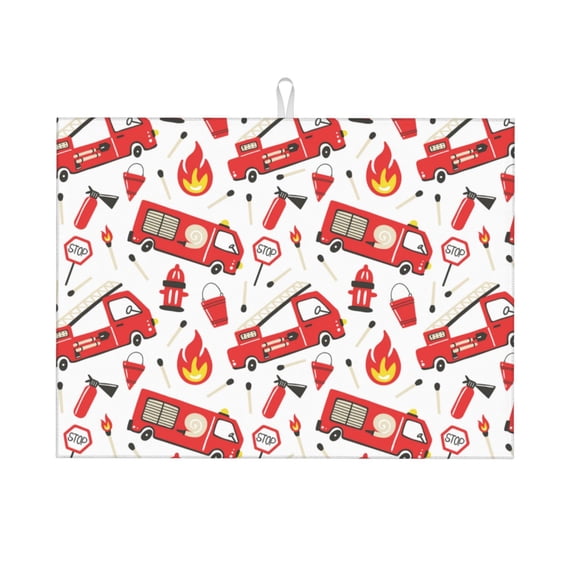 Bingfone Fire Truck ,18" X 24"Dish Drying Mat For Kitchen Counter,Ultra Absorbent Microfiber