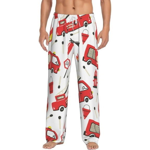 Bingfone Fire Truck Mens All Over Print Sleep Pajama Pants-Small