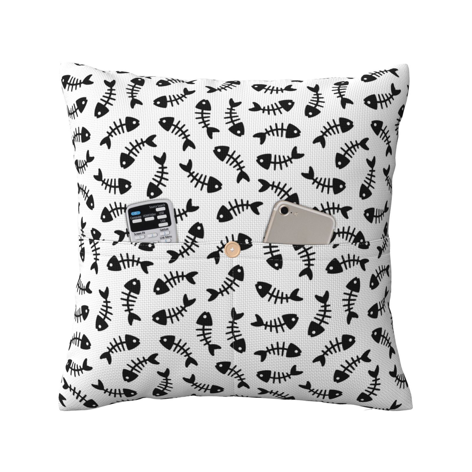 Bingfone Fish Bone Linen Throw Pillow Covers Cushion Case Pocket Button