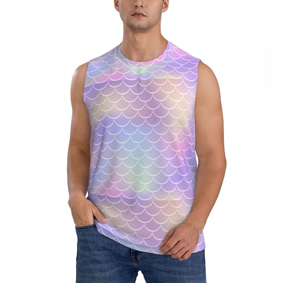 Bingfone Fish Scale1 Pattern Men's Tank Tops Workout Sleeveless Tee Shirts Running Beach Tanks for Men-Large