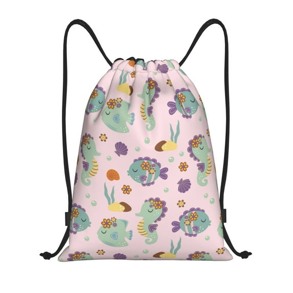 Bingfone Fish Seahorse Drawstrings Backpacks Bags for Men Women Gym Drawstrings Bag-Small