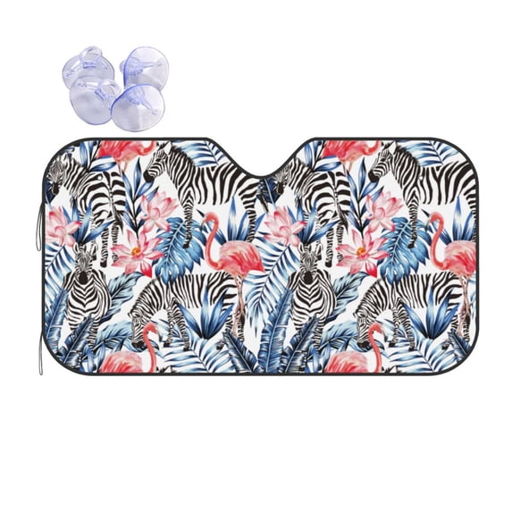 Bingfone Flamingo And Zebra Car Windshield Sun Shade Protector Keep Your Vehicle Cool Sun Shield Visor Cover Foldable for Car Truck SUV-Small