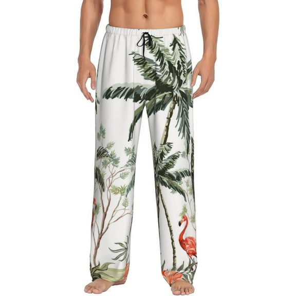 Bingfone Flamingo Palm Trees Mens All Over Print Sleep Pajama Pants-Small