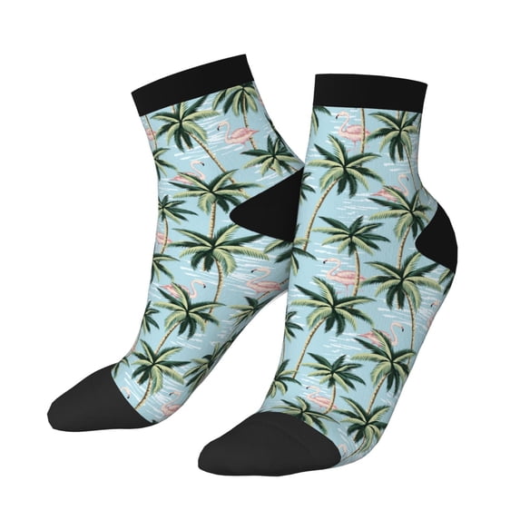 Bingfone Flamingos And Palms Design Patterned Men's Women's Casual Cotton Socks