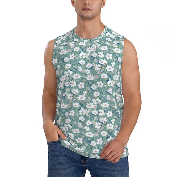 Bingfone Floral Pattern Men's Tank Tops Workout Sleeveless Tee Shirts Running Beach Tanks for Men-XX-Large