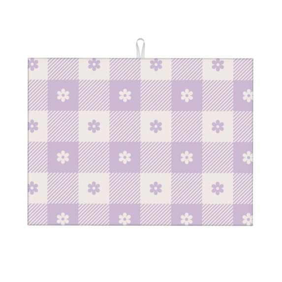 Bingfone Floral Purple Buffalo Plaid ,18" X 24"Dish Drying Mat For Kitchen Counter,Ultra Absorbent Microfiber