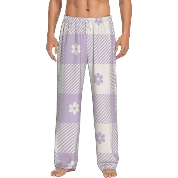 Bingfone Floral Purple Buffalo Plaid Mens All Over Print Sleep Pajama Pants-X-Large