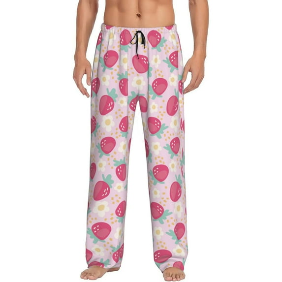 Bingfone Floral Strawberr Mens All Over Print Sleep Pajama Pants-Small