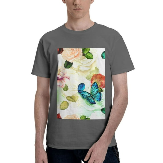 Bingfone Floral Vintage Men'S Loose Fit Short-Sleeve Pocket T-Shirt
