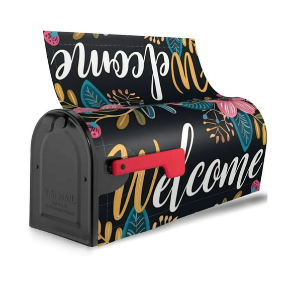 Bingfone Floral Welcome Sign Magnetic Mailbox Cover Standard Size for Garden Yard Outdoor Decorations-25.5x21 in
