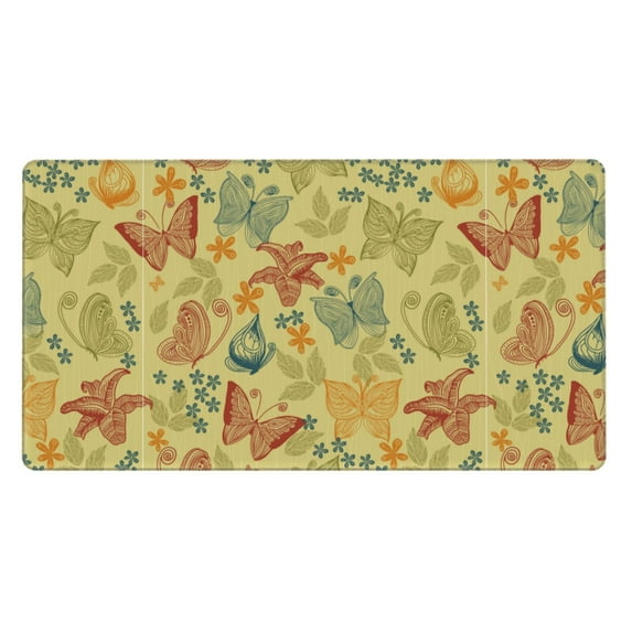 Bingfone Floral With Butterflies Large Gaming Mouse Pad,Extended Desk Mousepad With Stitched Edges,Non-Slip Base,Water Resist Keyboard Pad For Gamer, Office & Home, 29.5 X 16 In