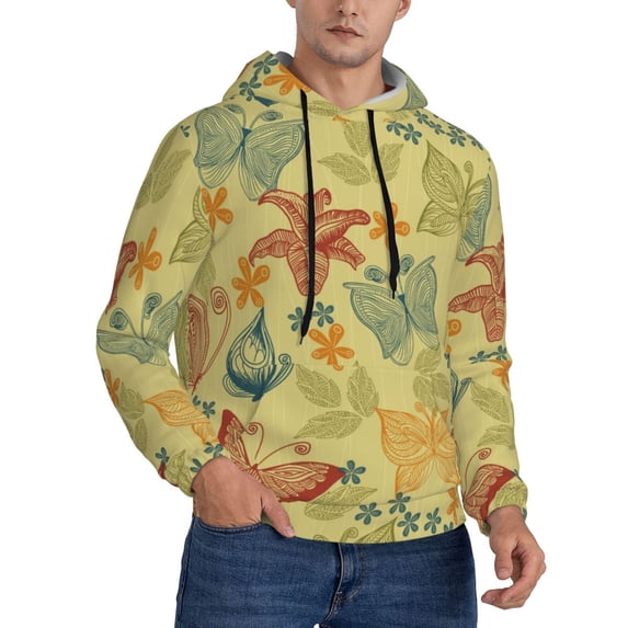 Bingfone Floral With Butterflies Men'S Drawstring Hoodie Long Sleeve Pocket Sweatshirts-X-Large