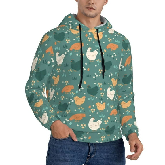 Bingfone Flowe Rooster Men's Drawstring Hoodie Long Sleeve Pocket Sweatshirts-X-Large