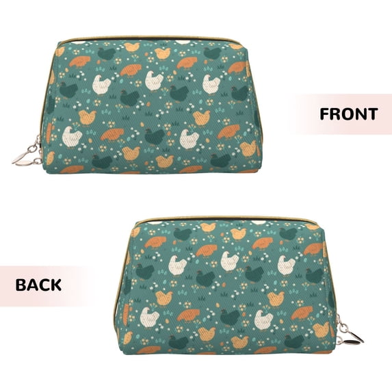 Bingfone Flowe Rooster Print Leather Makeup Bag, Portable Hand-held Zipper Female Cosmetic Bag Toiletry Bag, Suitable for Home and Travel