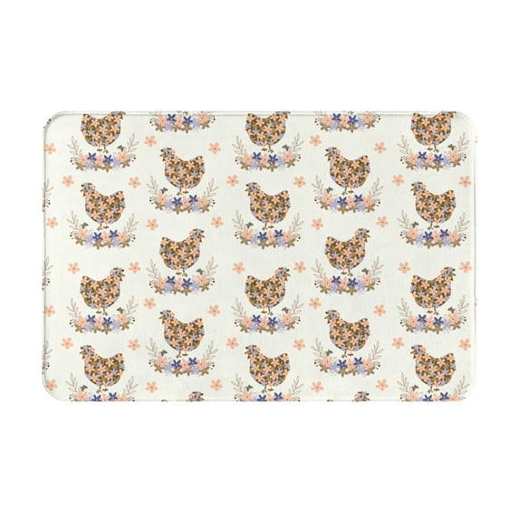 Bingfone Flower Chicken Door Mat 16"x24" Front Entrance Non-Slip Low Profile Washable for Entryway