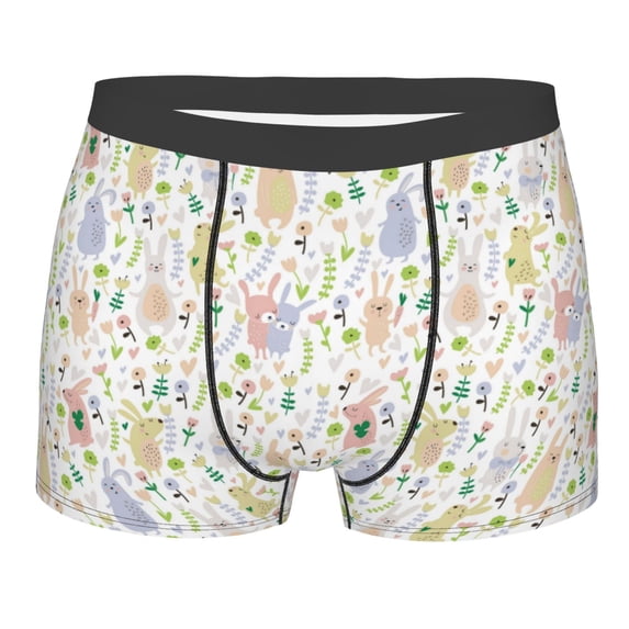 Bingfone Flower Rabbit Men's Underwear - Casual Stretch Boxer Briefs-Medium