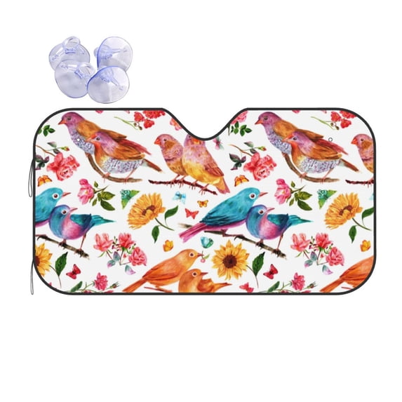 Bingfone Flowers Birds And Butterflies Car Windshield Sun Shade Protector Keep Your Vehicle Cool Sun Shield Visor Cover Foldable For Car Truck Suv-Small