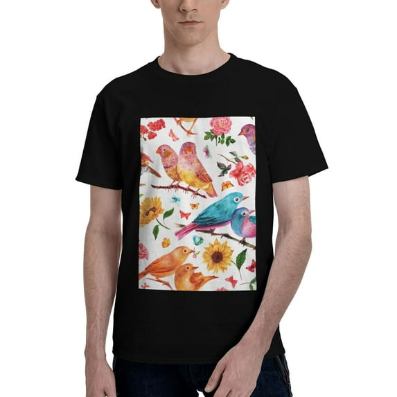 Bingfone Flowers Birds And Butterflies Men'S Loose Fit Short-Sleeve Pocket T-Shirt