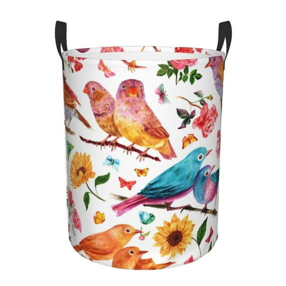 Bingfone Flowers Birds And Butterflies Waterproof Foldable Laundry Hamper Bucket With Handles For Storage Bin,Clothes Hamper (Medium)