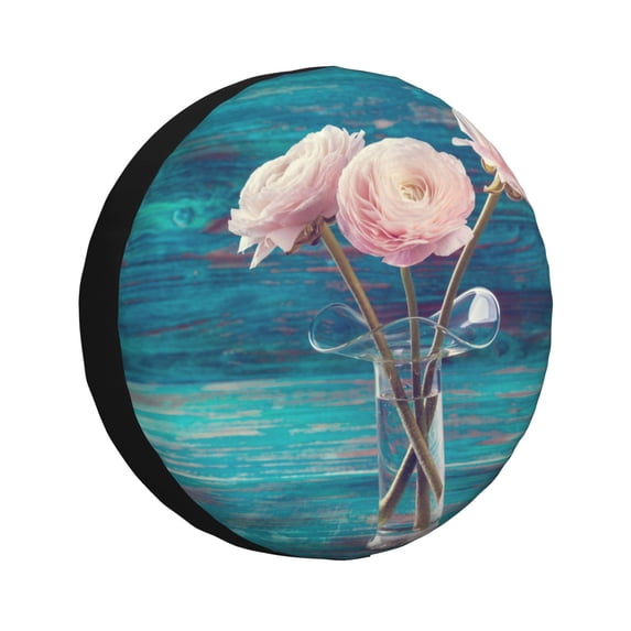 Bingfone Flowers In Glass Vase Spare Tire Cover Weatherproof Universal Wheel Protectors For Rv Camper Travel Trailer Suv Truck 15 Inch