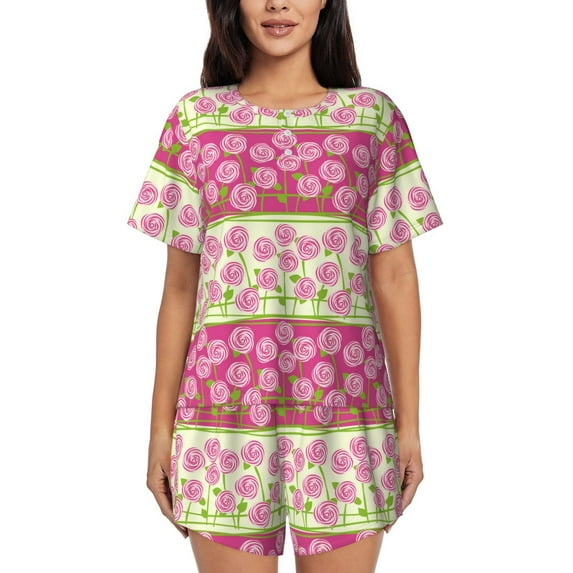 Bingfone Flowers Print Pajamas Sets for Women Soft Short-Sleeved Pjs with Lounge Shorts Two Piece Sleepwear
