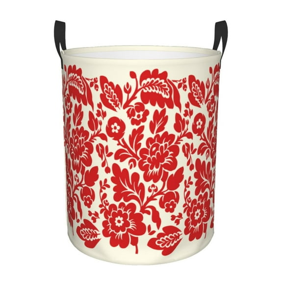 Bingfone Flowers Red Beige Waterproof Foldable Laundry Hamper Bucket With Handles For Storage Bin,Clothes Hamper (Small)