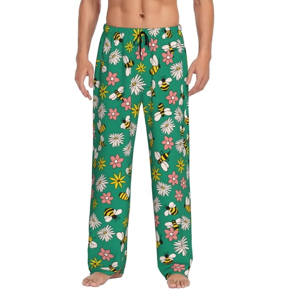 Bingfone Flying Bees Mens All Over Print Sleep Pajama Pants-Medium