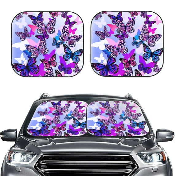 Bingfone Flying Butterflies Windshield Sun Shade 2-Piece Foldable Car Front Window Sunshade For Most Sedans Suv Truck - Auto Sun Blocker Visor Protector Blocks Max Uv Rays - Small