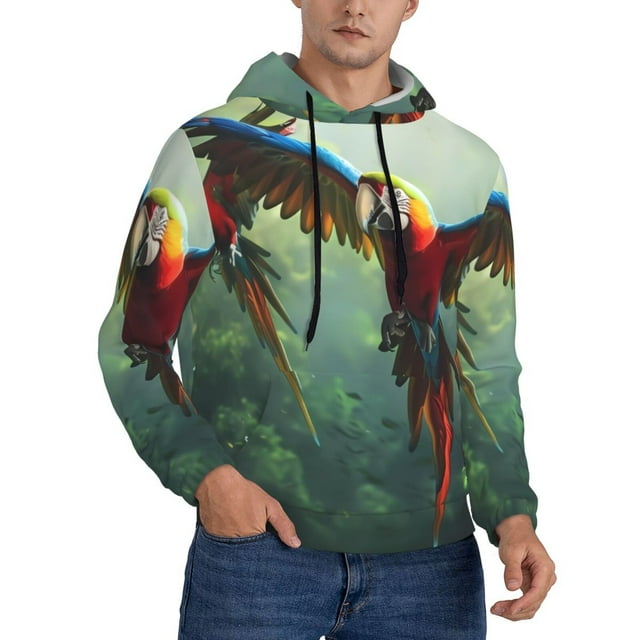 Bingfone Flying Parrots In Jungle Men's Drawstring Hoodie Long Sleeve