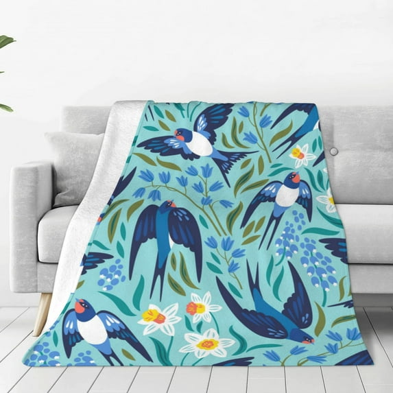 Bingfone Flying Swallows Print Flannel Fleece Blanket Throw Blanket For Bed,Sofa,Couch,Travel,Camping(60"X50")
