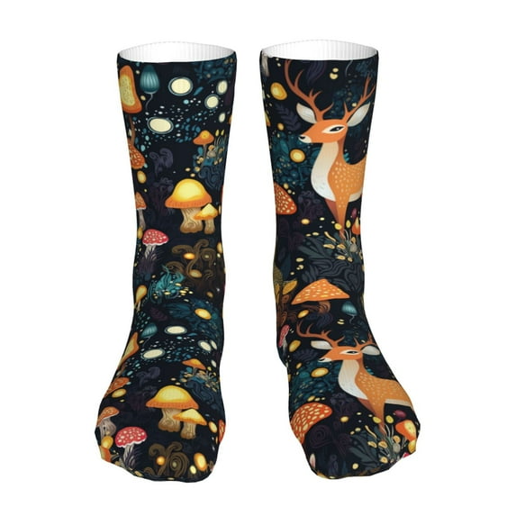 Bingfone Forest Elf Prirnt Women's Men's Fun Pattern and Solid Crew Socks-1 Pair Pack-Cool & Classic Novelty Design Gifts