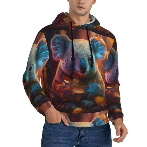 Bingfone Forest Koala Men's Drawstring Hoodie Long Sleeve Pocket Sweatshirts-X-Large