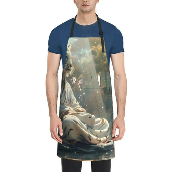 Bingfone Forest Meditating White Tiger Apron Gifts For Men, Women Professional Grade Chef Apron for Kitchen,BBQ & Grill