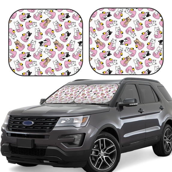 Bingfone French Bulldog Duck Windshield Sun Shade 2-Piece Foldable Car Front Window Sunshade for Most Sedans SUV Truck - Small