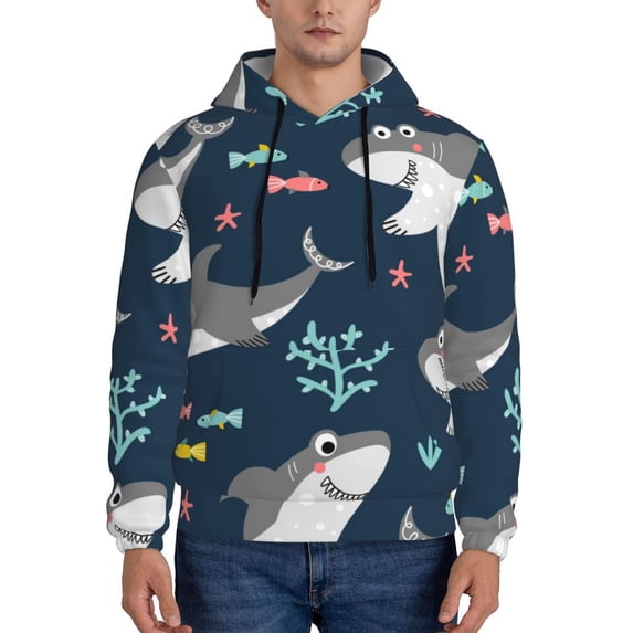 Bingfone Friendly Smiling Sharks Men'S Drawstring Hoodie Long Sleeve Pocket Sweatshirts-Xx-Large