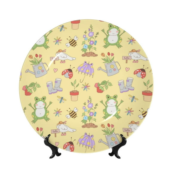 Bingfone Frog Bee Print Bone China Dinner Decorative Plates,Handmade Ceramic Dinner Plate with Stand for Home Club-6in