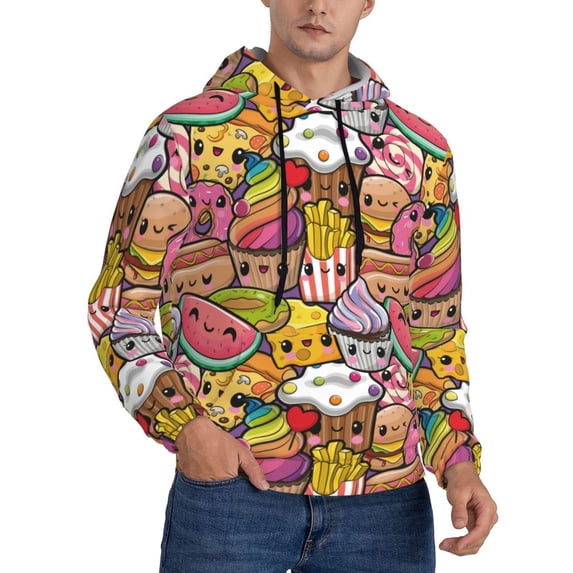 Bingfone Fruit-Flavored Ice-Cream Men's Drawstring Hoodie Long Sleeve Pocket Sweatshirts-Small