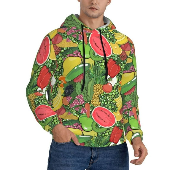 Bingfone Fruits Vegetables And Berries Men's Drawstring Hoodie Long Sleeve Pocket Sweatshirts-Small