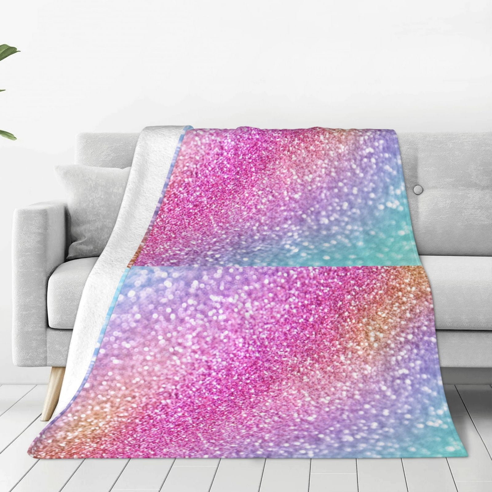Bingfone Fun Rainbow Pink Print Flannel Fleece Blanket Throw