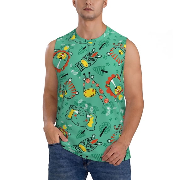Bingfone Funny Animals in Jungle Pattern Men's Tank Tops Workout Sleeveless Tee Shirts Running Beach Tanks for Men-X-Large