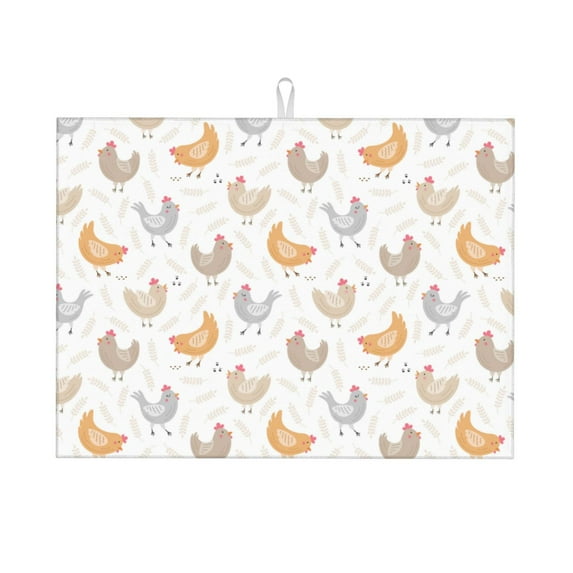 Bingfone Funny Chicken ,18" x 24"Dish Drying Mat for Kitchen Counter,Ultra Absorbent Microfiber