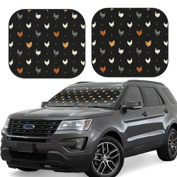Bingfone Funny Chicken Windshield Sun Shade 2-Piece Foldable Car Front Window Sunshade for Most Sedans SUV Truck - Medium